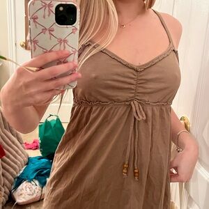 La Senza vintage brown babydoll tank top with beaded tie.
